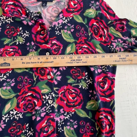 Lands End Sz S 6-8 NavyFloral Button Front Cardigan EUC - Picture 3 of 6